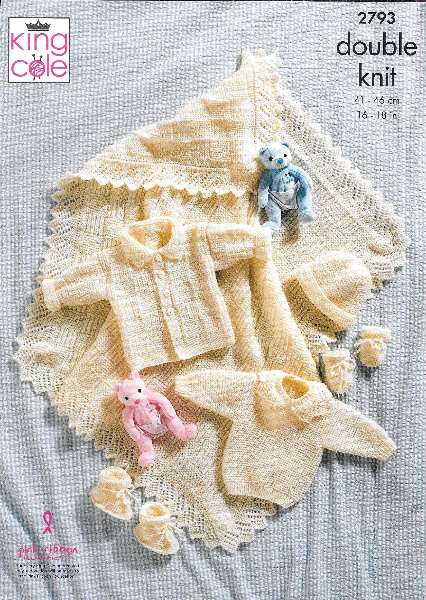 King Cole Baby Shawl & Layette Knitting Pattern 2793 - Double Knit
