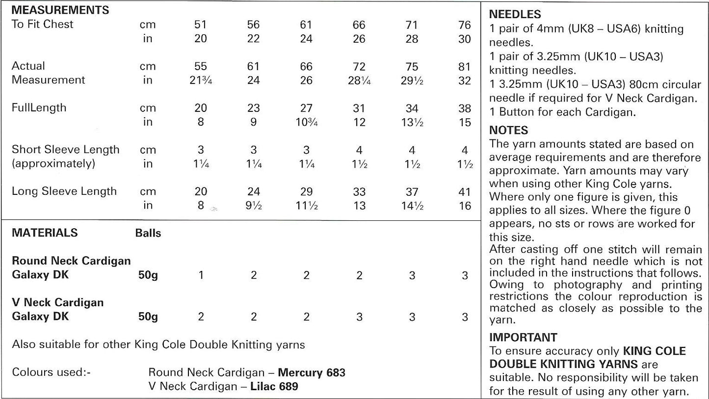 King Cole 3546 DK Cardigans knitting pattern