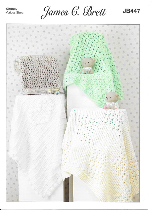 JB447 James C Brett Flutterby Pram and cot blankets knitting pattern