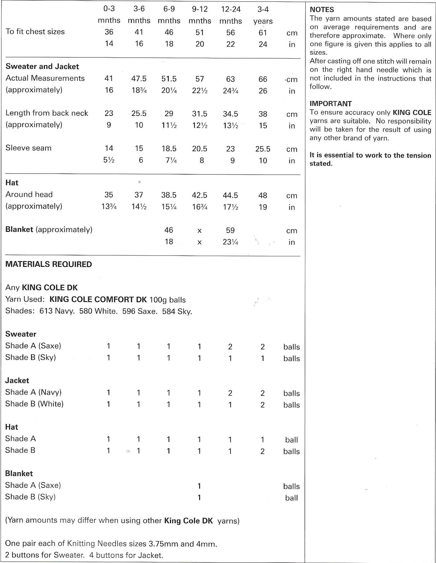King Cole 3500 DK Comfort Baby - Child Sweater, Jacket, Hat and Blanket knitting pattern
