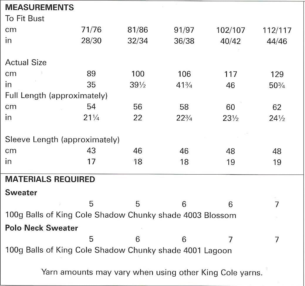 5190 King Cole Chunky Ladies Round Neck and Polo Neck Sweater Knitting Pattern