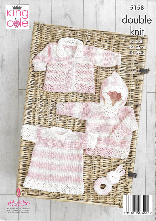 5158 King Cole Dk Baby Sweater, Jacket and Angel Top Knitting Pattern