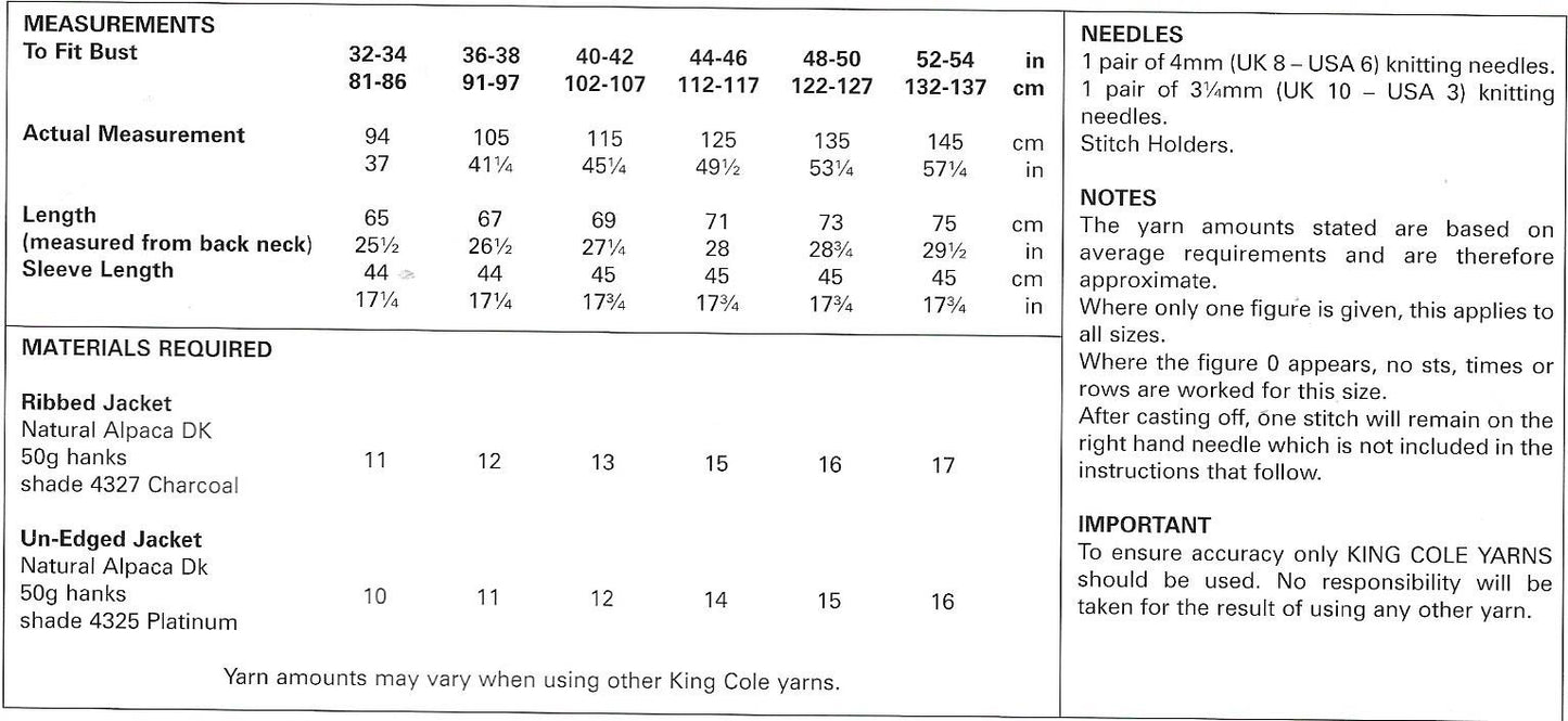 5493 King Cole Natural Alpaca dk ladies jackets knitting pattern