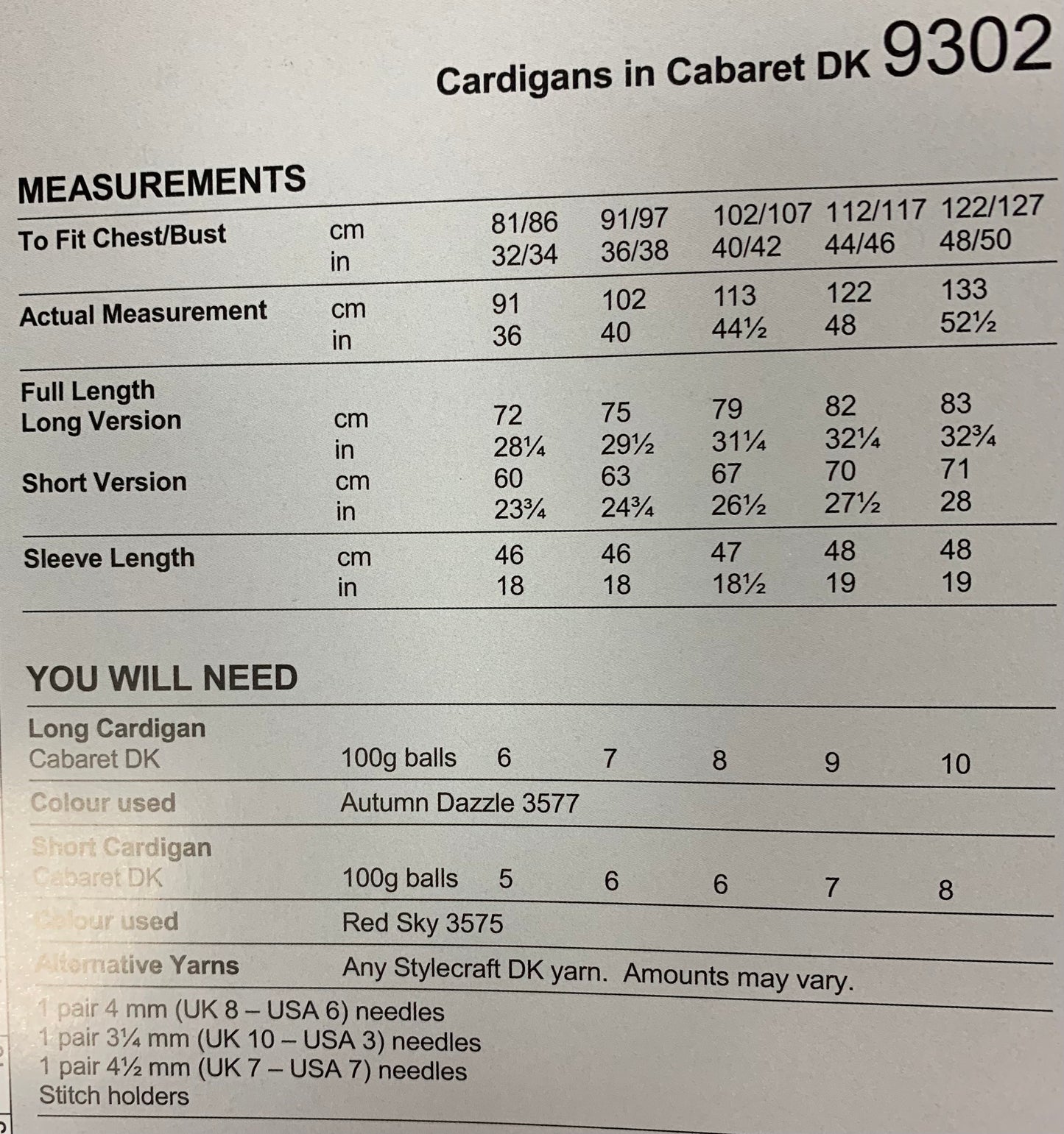 9302 Stylecraft Cabaret dk ladies cardigans knitting pattern
