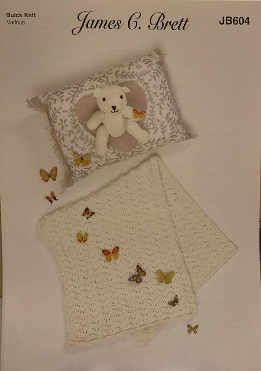 604 JB604 James C Brett quick knit baby blanket and teddy knitting pattern