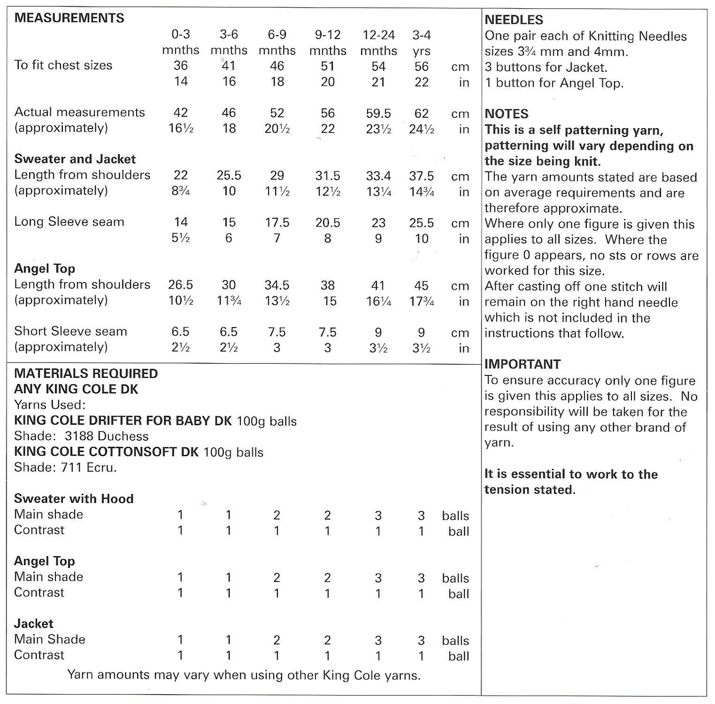 5158 King Cole Dk Baby Sweater, Jacket and Angel Top Knitting Pattern