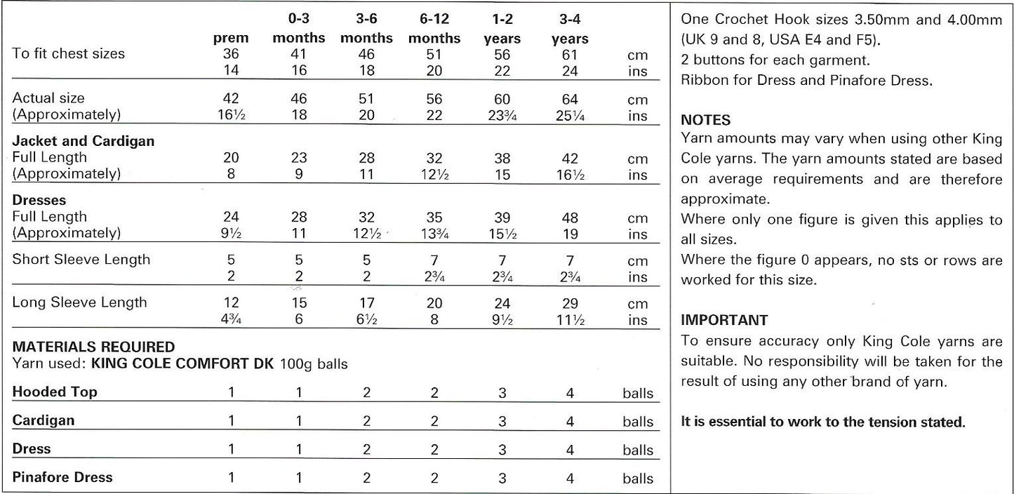 King Cole 3152 DK Comfort Baby Child Hooded Sweater, Cardigan, Dress & Pinafore Dress Knitting Pattern