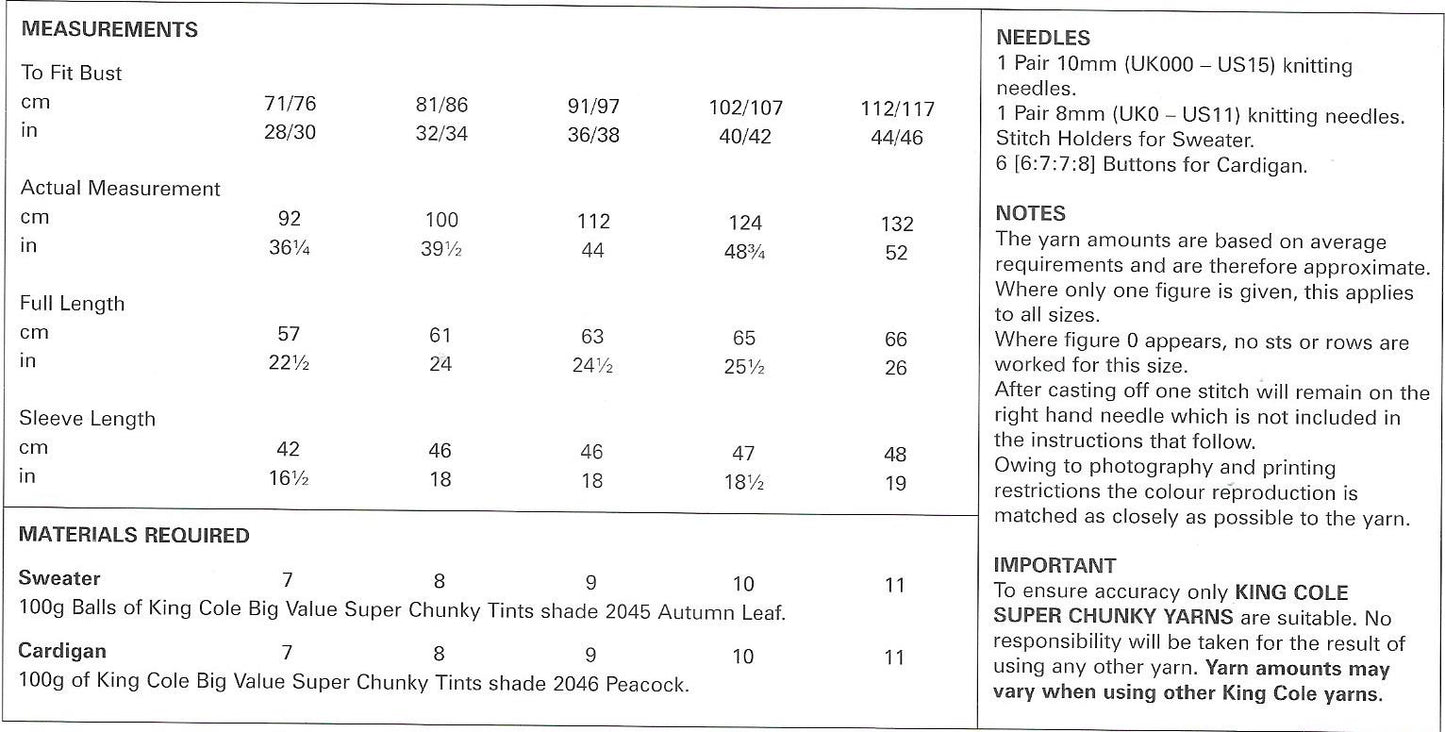 King Cole 4291 Super Chunky Ladies Cardigan and Sweater knitting pattern