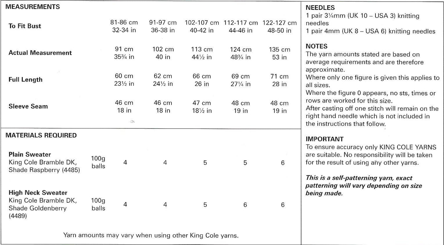 5647 King Cole Bramble dk ladies sweaters knitting pattern