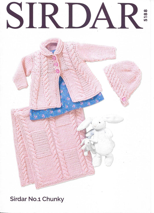 5188 Sirdar No. 1 chunky matinee jacket, bonnet and blanket knitting pattern