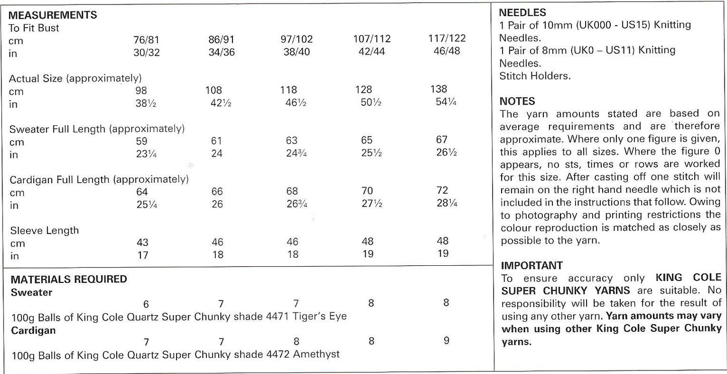 5638 King Cole Quartz Super Chunky ladies cardigan and sweater knitting pattern