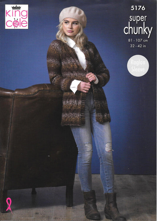 5176 King Cole super chunky ladies short and long jacket knitting pattern