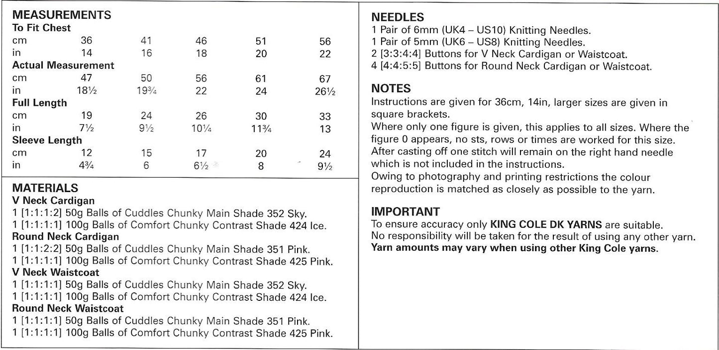 King Cole 4175 - Chunky Baby Cardigans knitting pattern