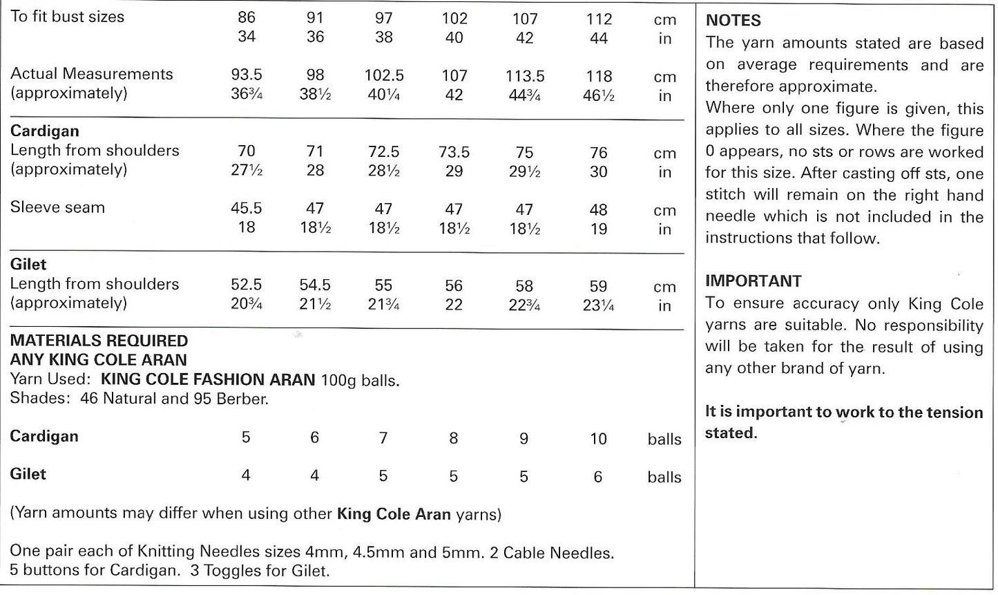 King Cole 3509 - Fashion Aran Ladies Cardigan and Gilet knitting pattern
