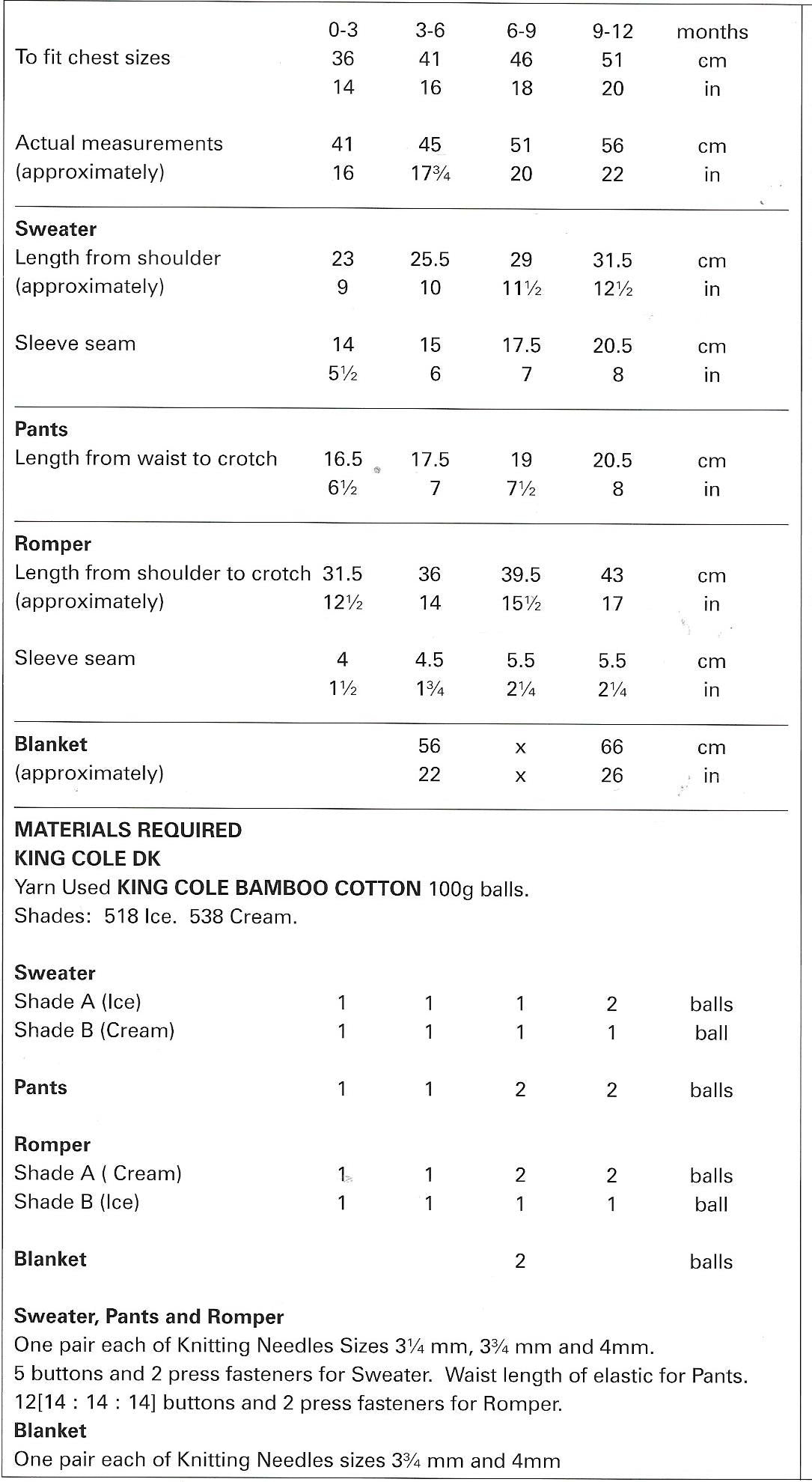 King Cole 3318 Dk Bamboo Cotton Baby Sweater, Pants, Romper and Blanket Knitting Pattern