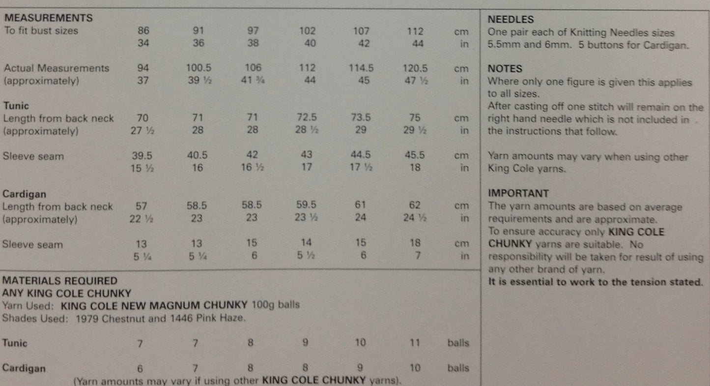 4724 King Cole chunky ladies tunic and cardigan knitting pattern