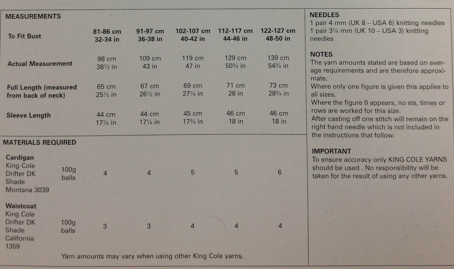 4855 King Cole dk ladies cardigan and waistcoat knitting pattern