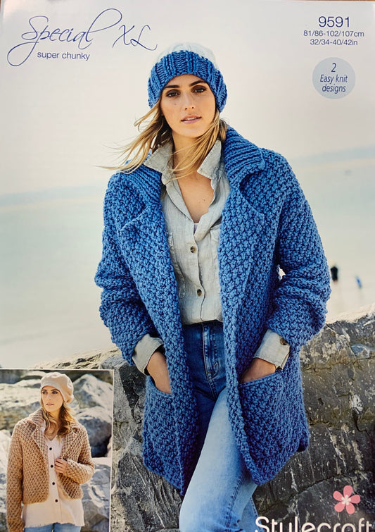 9591 Stylecraft Special XL Super Chunky ladies jackets knitting pattern