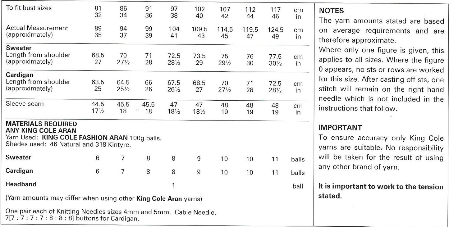 King Cole 3508 - Fashion Aran Ladies Cardigan & Sweater knitting pattern