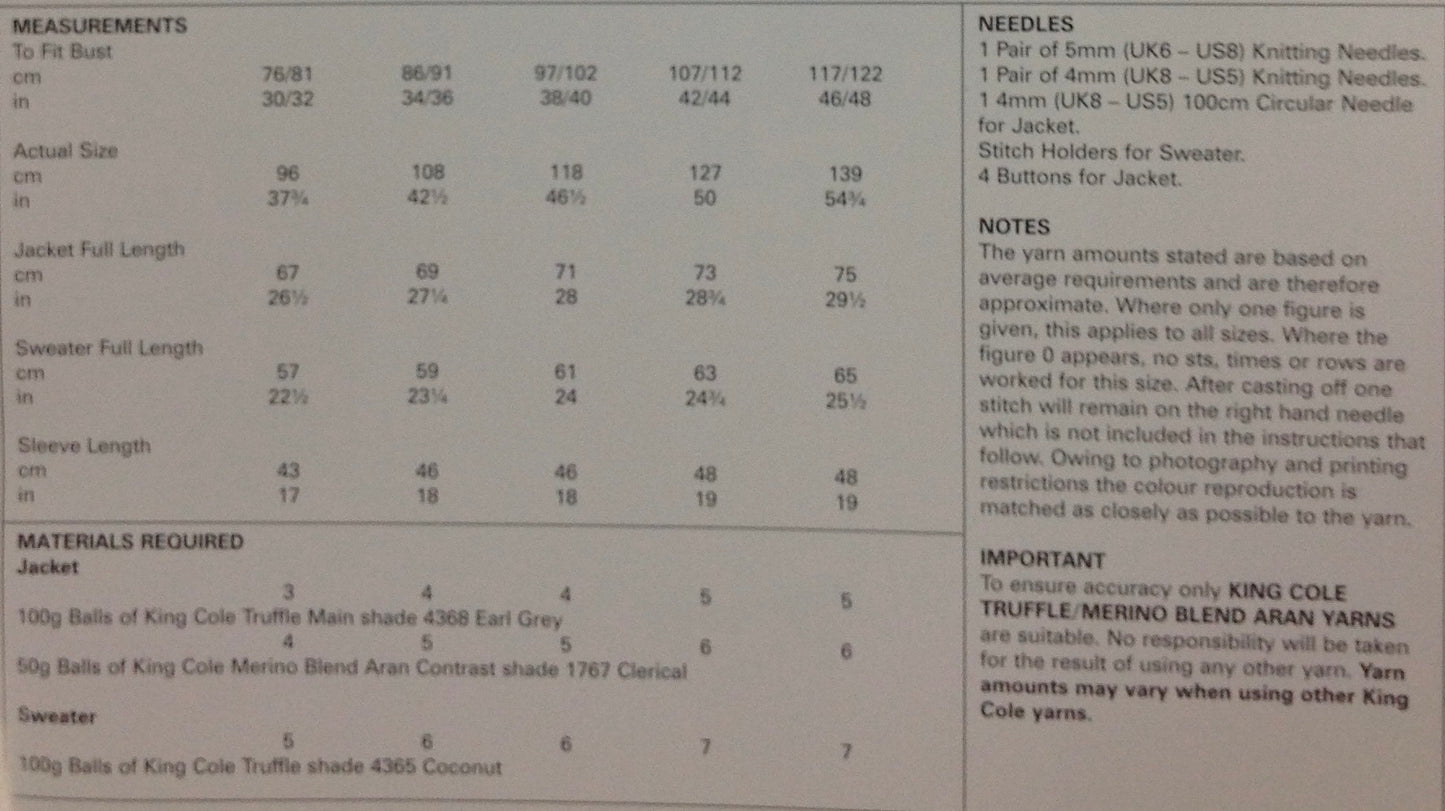 5515 King Cole truffle and Aran ladies jacket and sweater knitting pattern