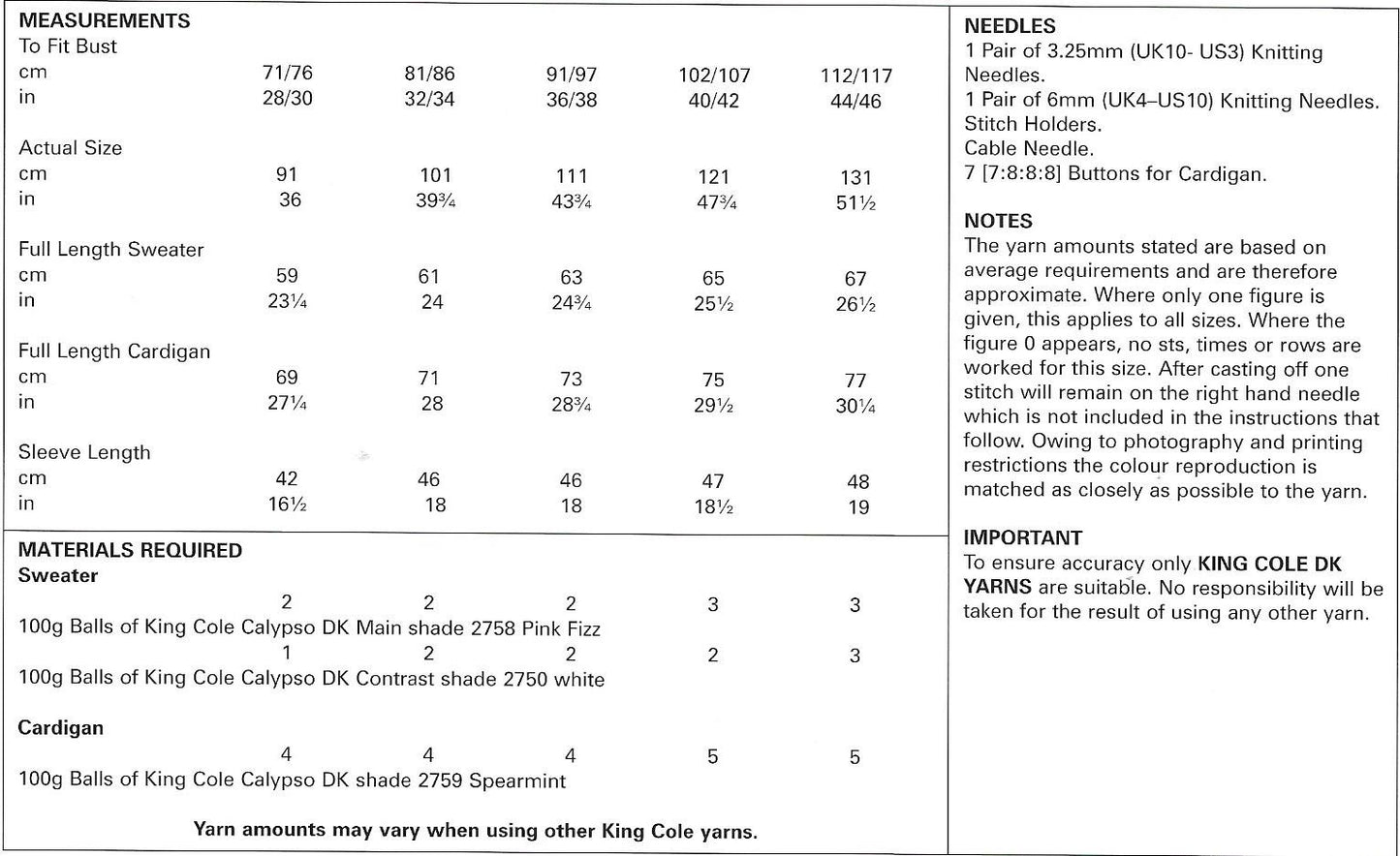 5379 King Cole Calypso Dk Ladies Cardigan and Sweater Knitting Pattern