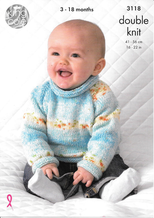 3118 King Cole Preloved Baby DK Baby Sweater and Cardigan Knitting Pattern