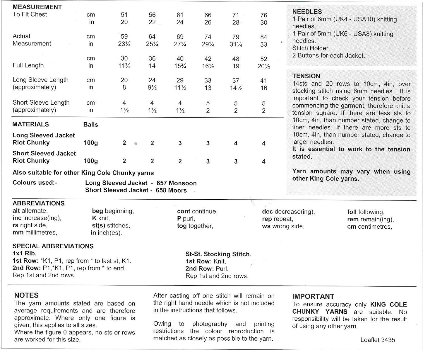 King Cole 3435 Chunky Riot Child Jacket knitting pattern