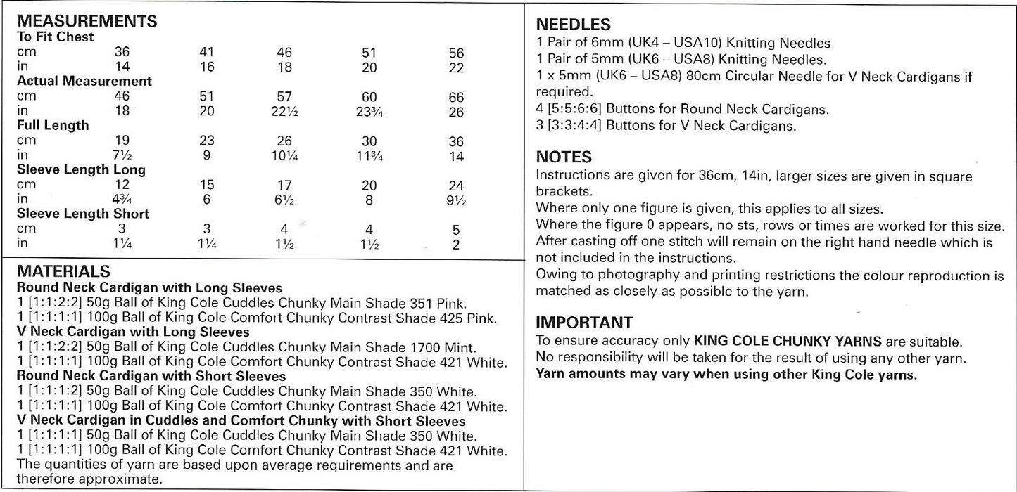 King Cole 4176 Chunky Baby Cardigans knitting pattern