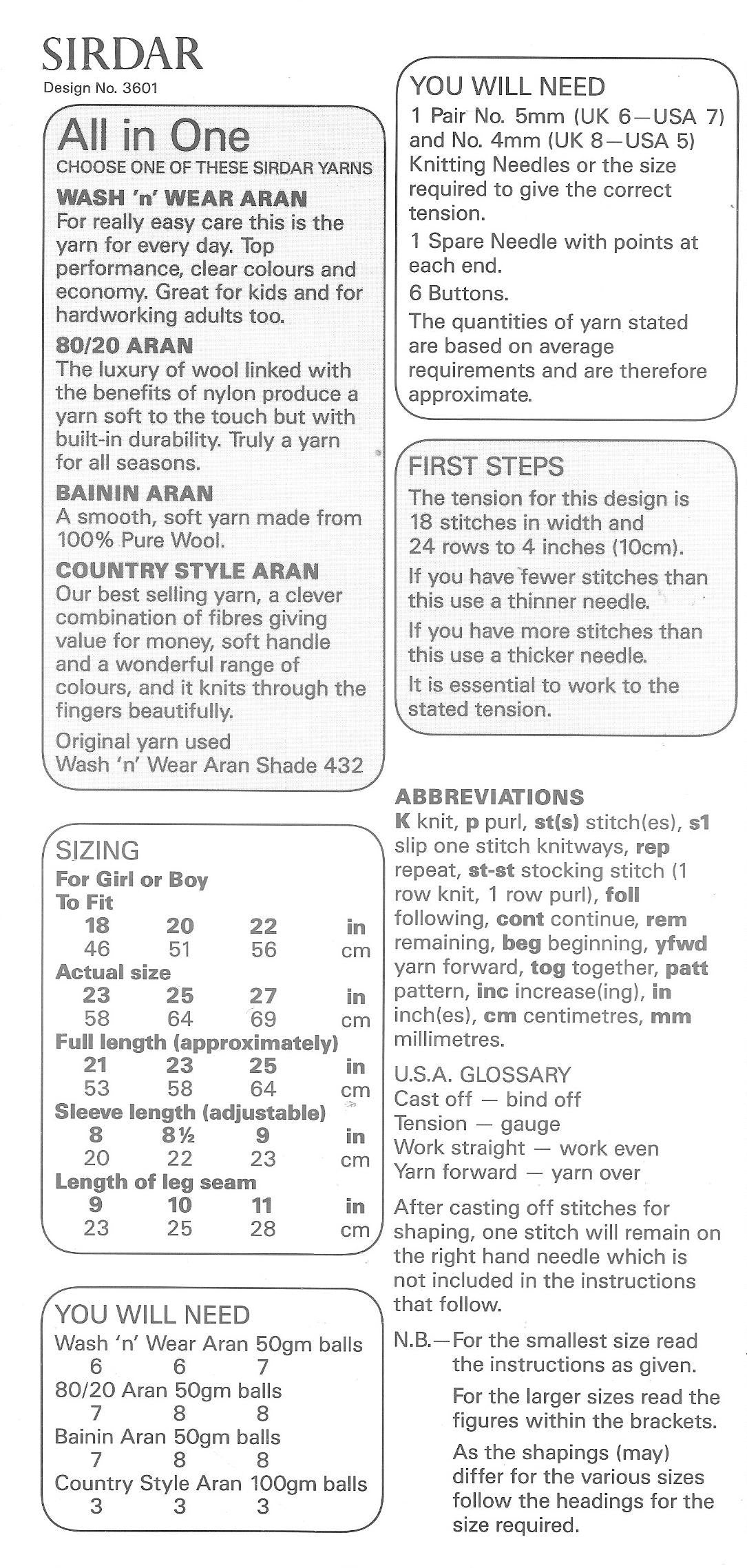 Sirdar 3601 Aran baby all-in-one knitting pattern