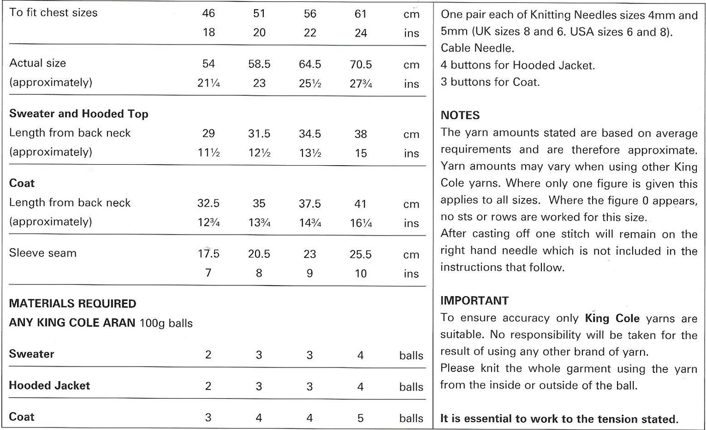 King Cole 3098 - Aran Child Hooded Jacket, Sweater and Coat Knitting Pattern