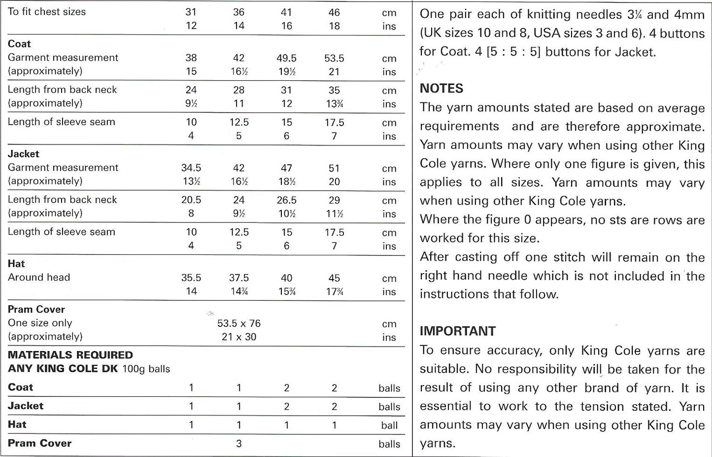 King Cole 2795 DK Baby Coat, Jacket, Hat and Pram Cover Knitting pattern