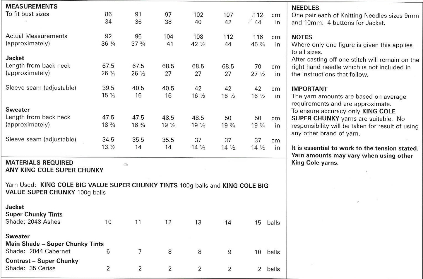 4753 King Cole Super Chunky ladies jacket and sweater knitting pattern