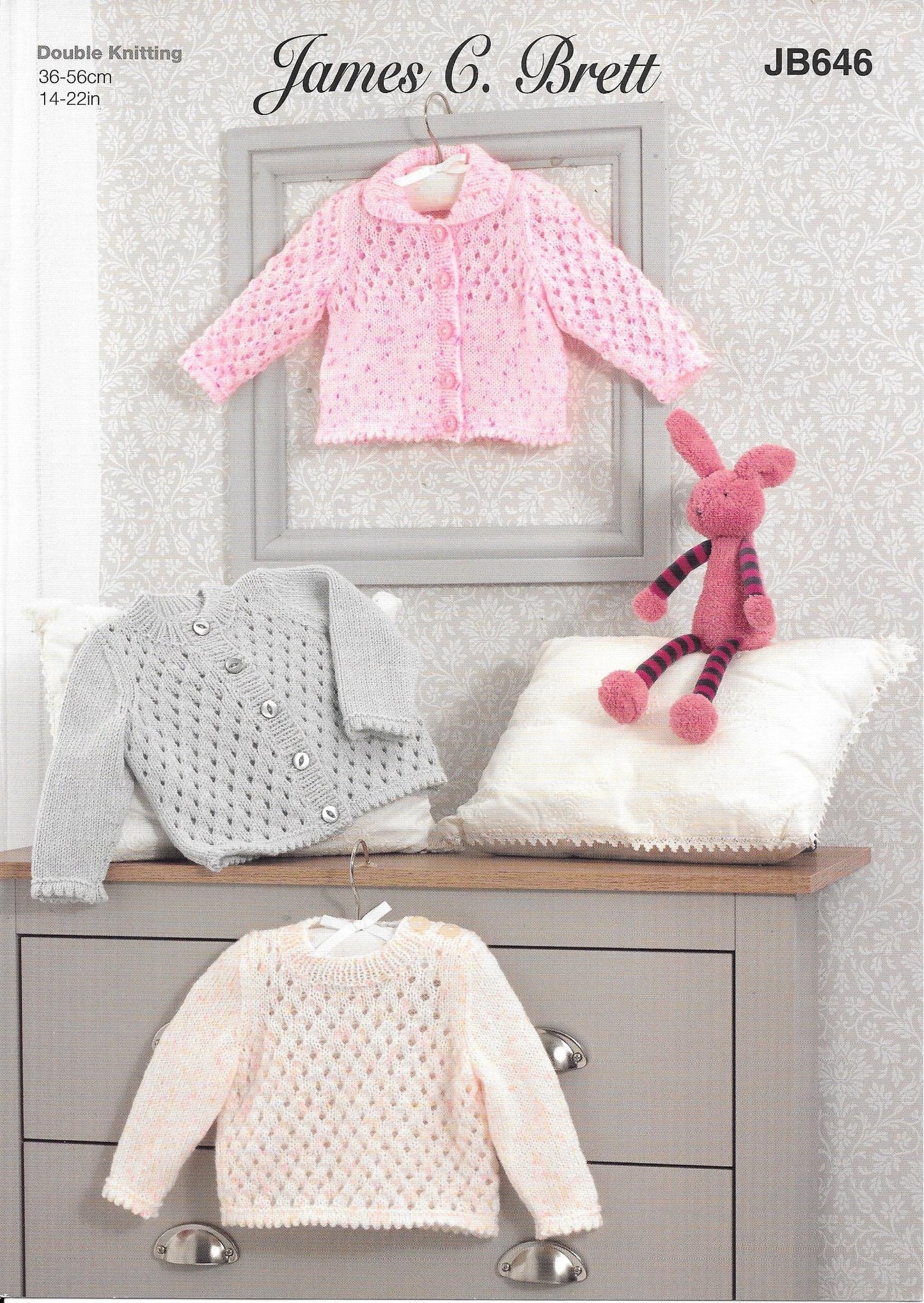 JB646 James C Brett Rainbow Sprinkles and Innocence DK baby cardigans and sweater knitting pattern