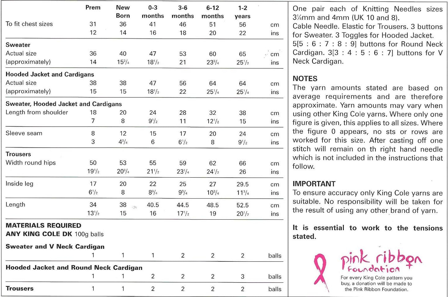 King Cole 2886 Dk - Premature - Childs Sweater, Hooded Jacket and Cardigan, Trousers knitting pattern