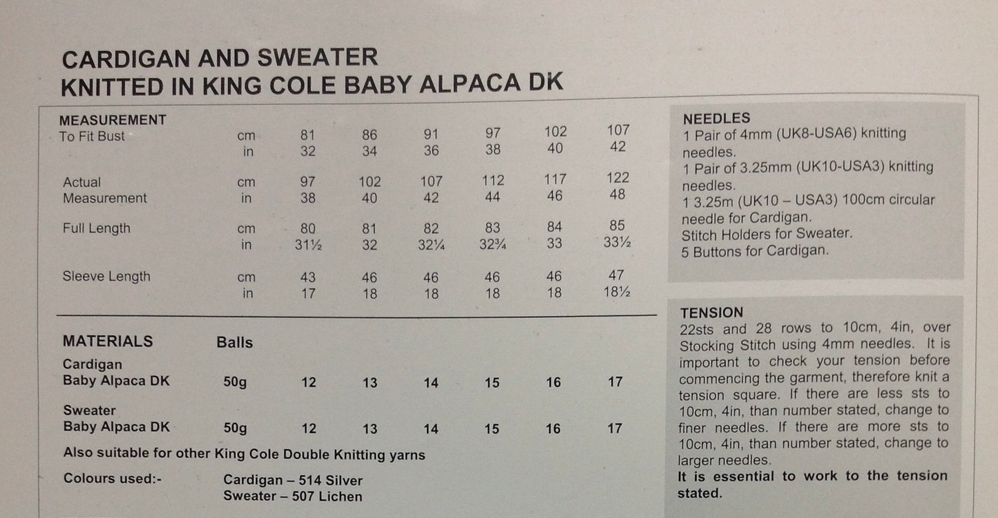 King Cole 3455 Dk ladies Cardigan and Sweater knitting pattern