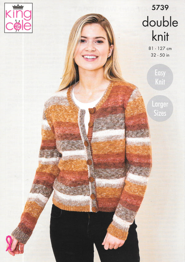 King Cole 5739 Ladies Double Knit Waistcoat & Cardigan knitting pattern