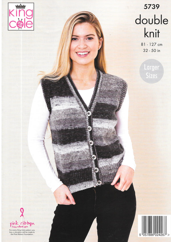 King Cole 5739 Ladies Double Knit Waistcoat & Cardigan knitting pattern