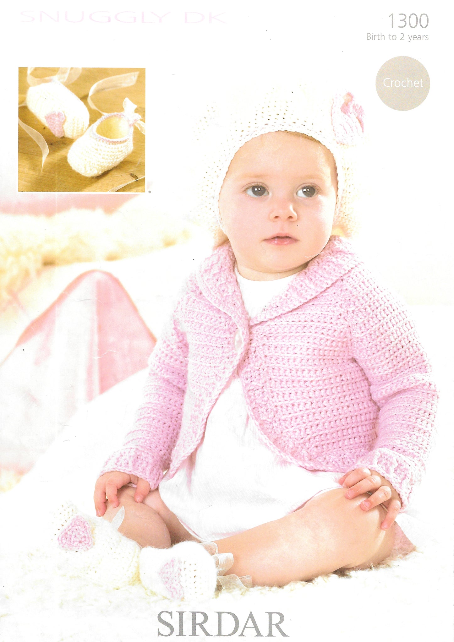 Preloved Crochet Pattern Sirdar 1300 Snuggly DK for Baby Bolero, Beret & Slippers