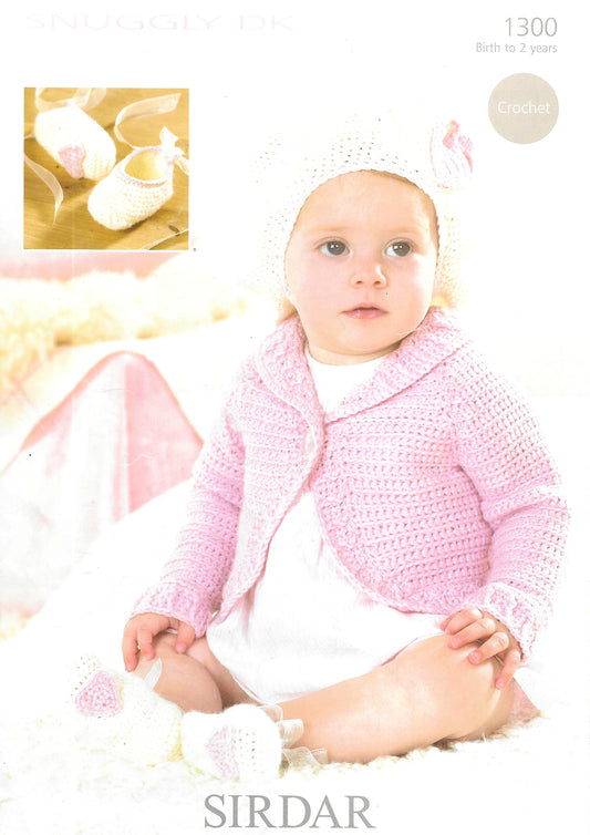 1300 Sirdar Snuggly DK Preloved Pattern for Baby Bolero, Beret & Slippers Crochet Pattern