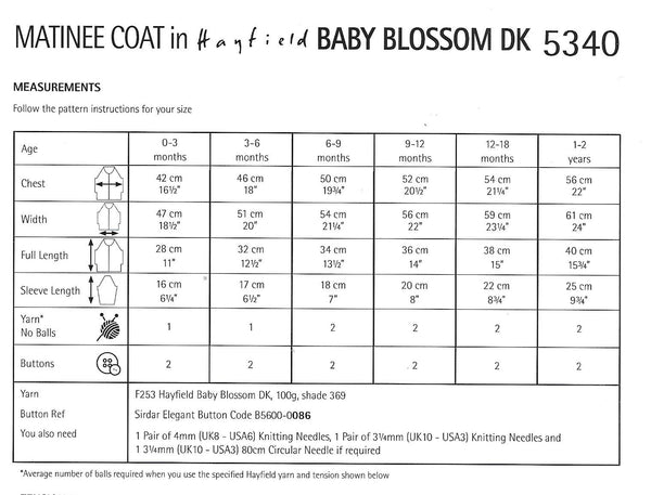 Hayfield 5340 Baby Blossom DK Baby Matinee Coat knitting pattern