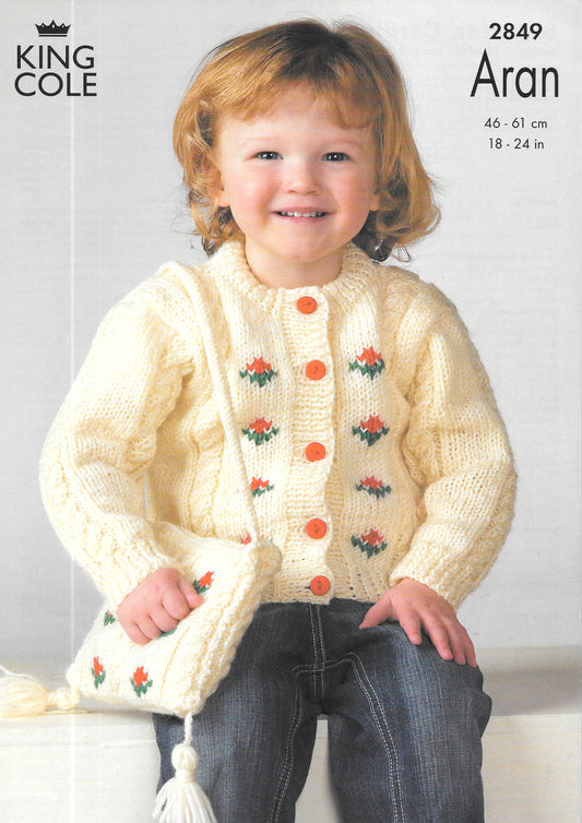 2849 King Cole knitting pattern - Child's Aran Cardigan/Sweater