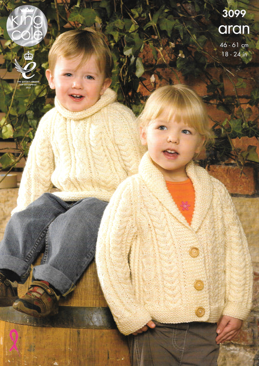 King Cole 3099 Knitting Pattern - Aran Child's Cardigan/Sweater