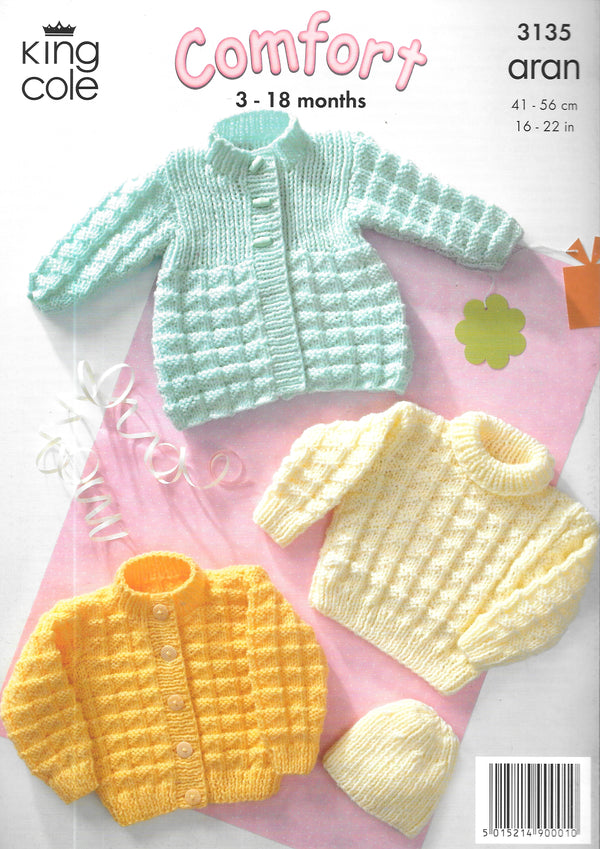 King Cole 3135 knitting pattern - Aran Child's Cardigan/Sweater