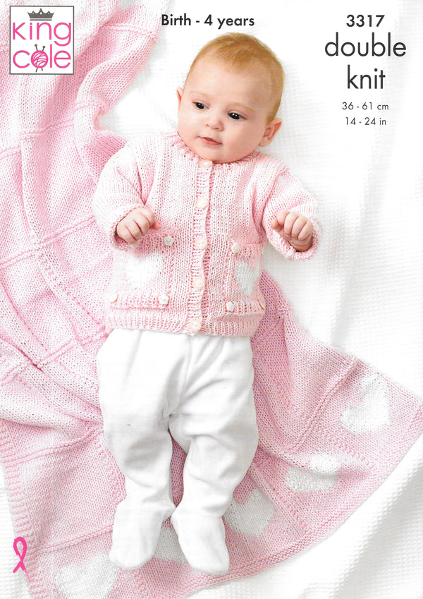 King Cole 3317 Double Knit Knitting Pattern - Child Cardigan/Dress/Hat/Blanket
