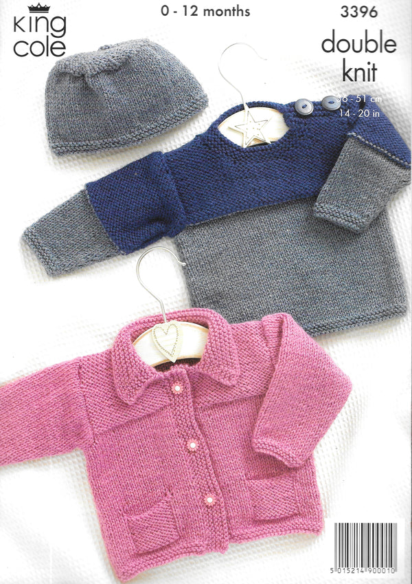 King Cole 3396 Knitting Pattern - DK Jacket/Sweater/Hat