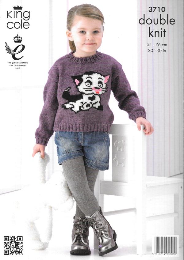 King Cole 3710 Knitting Pattern - Child's DK Intarsia Sweater