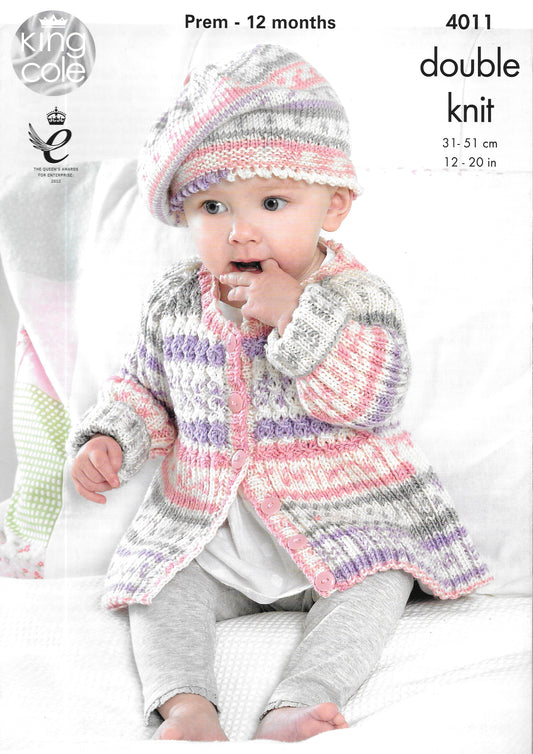 King Cole 4011 Knitting Pattern - DK Top/Cardigan/Leggings/Hat/Beret/Mittens