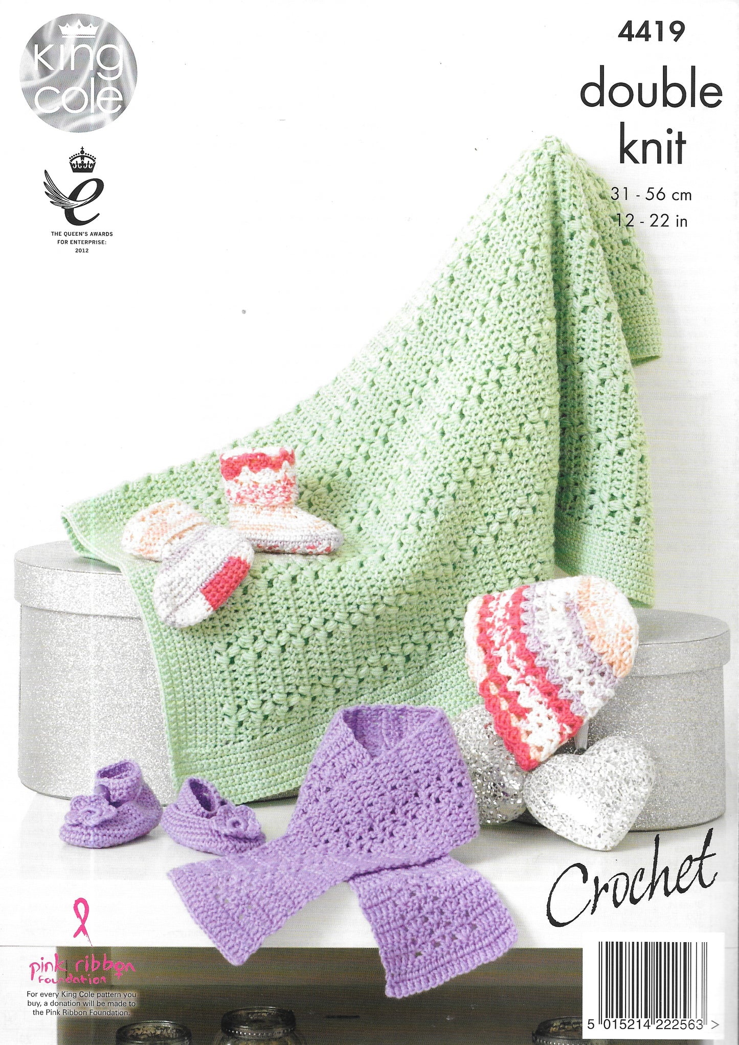 4419 King Cole Crochet pattern. Hat, scarf, socks and blanket. DK