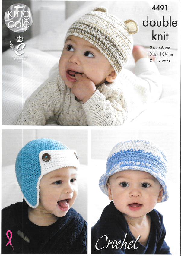4491 King Cole Crochet pattern. Hats.  DK