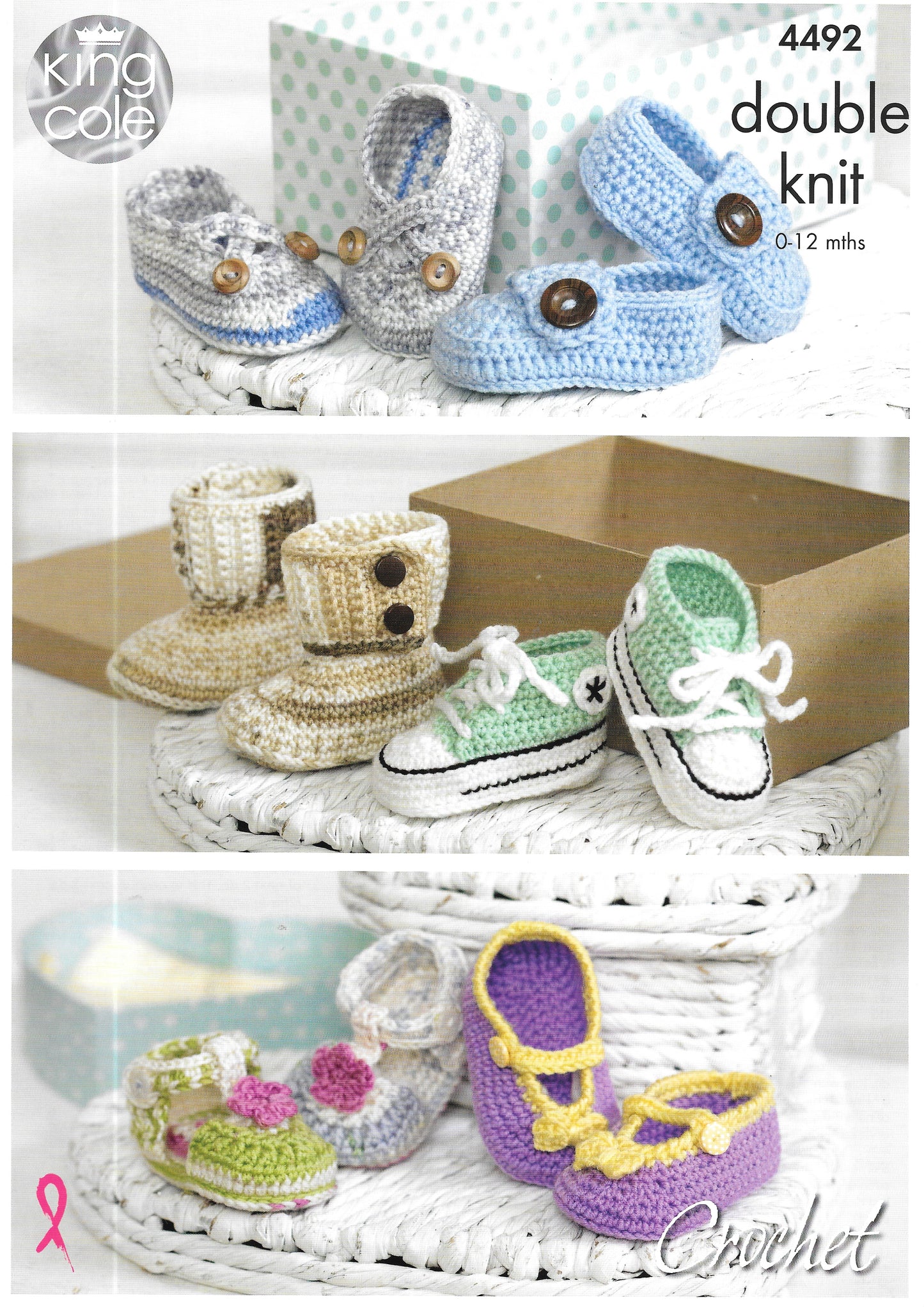 4492 King Cole Crochet pattern.  Baby Shoes.
